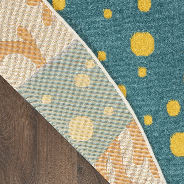 HomeRoots 5' Durable Yellow and Ivory Area Rug for Indoor and Outdoor Use – Stylish, Weather-Resistant Design 8' Round 385100