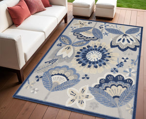 Homeroots 4' X 6' Blue And Gray Indoor Outdoor Area Rug – Durable, Stylish, Perfect For Patio Or Living Spaces! 4?X6' Polypropylene 385101