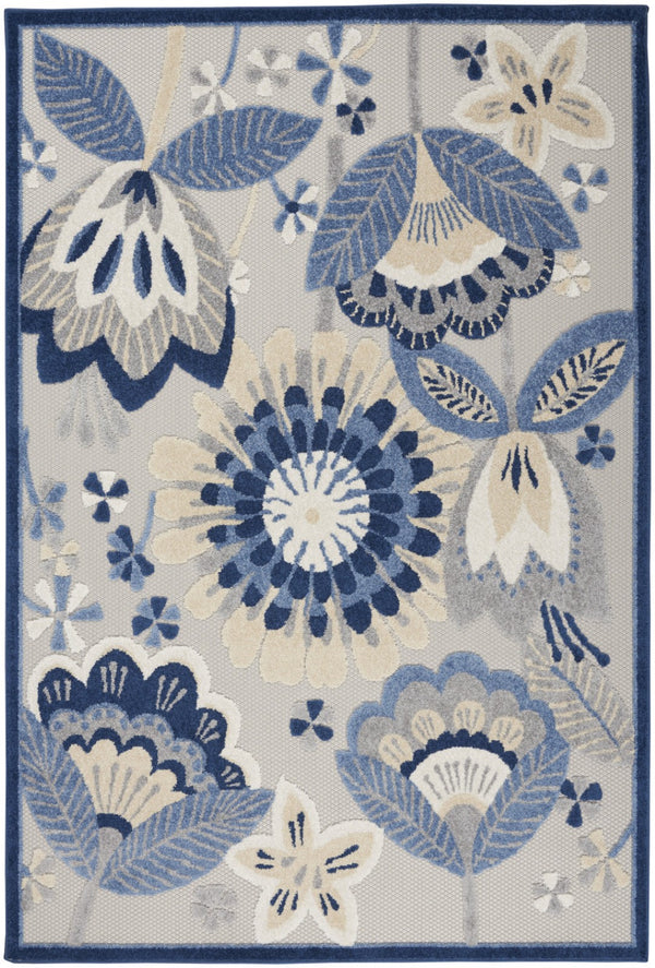 Homeroots 4' X 6' Blue And Gray Indoor Outdoor Area Rug – Durable, Stylish, Perfect For Patio Or Living Spaces! 4?X6' Polypropylene 385101