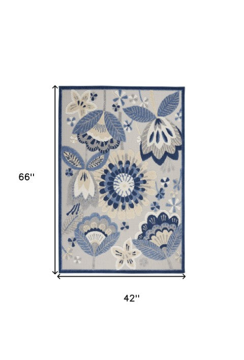 Homeroots 4' X 6' Blue And Gray Indoor Outdoor Area Rug – Durable, Stylish, Perfect For Patio Or Living Spaces! 4?X6' Polypropylene 385101