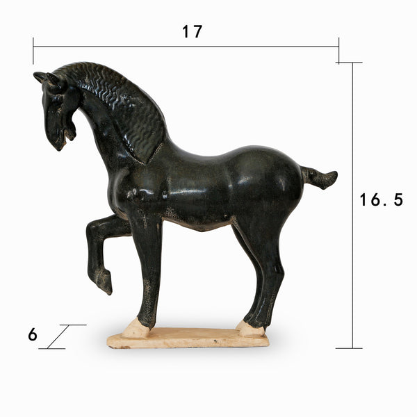 Lilys 16" High Terra Cotta Tang Horse Hoof Up, Black Glazed 3851