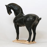 Lilys 16" High Terra Cotta Tang Horse Hoof Up, Black Glazed 3851