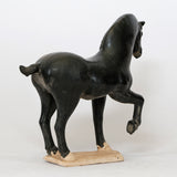 Lilys 16" High Terra Cotta Tang Horse Hoof Up, Black Glazed 3851