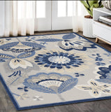 Outdoor Rugs - Stunning Blue and Gray Floral Area Rug for Indoor and Outdoor Elegance