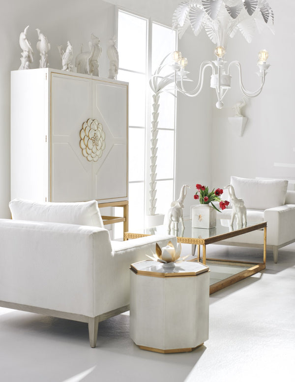 Chelsea House Lotus White Lacquer Candleholders With Gold Leaf Accents – Set Of 2 Sculptural Steel Pillar Stands 385106