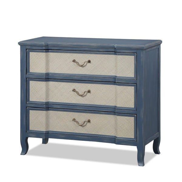 English Elm Laurel Grove French Country Three Drawer Chest in Ocean Blue Fully Assembled B108P481208