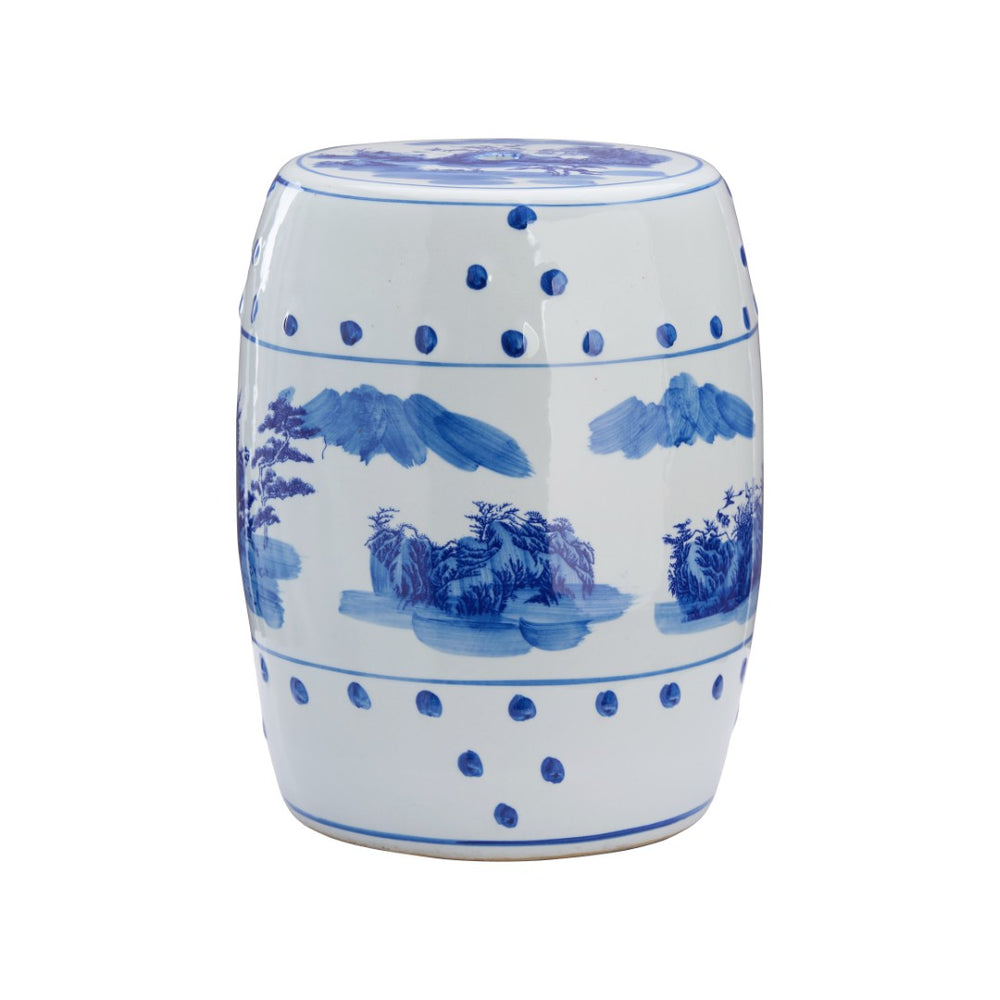 Chelsea House Canton Hand‑Painted Blue & White Garden Seat — Durable Porcelain-Style Stool, Plant Stand, Patio Accent (15.5"H) 385108