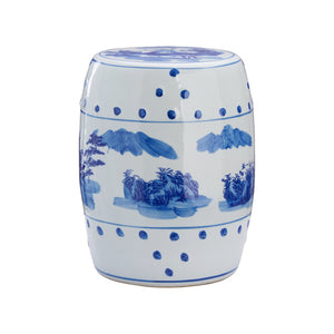 Chelsea House Canton Hand‑Painted Blue & White Garden Seat — Durable Porcelain-Style Stool, Plant Stand, Patio Accent (15.5"H) 385108