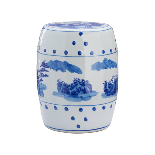 Chelsea House Canton Hand‑Painted Blue & White Garden Seat — Durable Porcelain-Style Stool, Plant Stand, Patio Accent (15.5"H) 385108