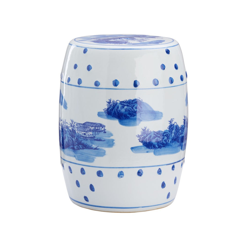 Chelsea House Canton Hand‑Painted Blue & White Garden Seat — Durable Porcelain-Style Stool, Plant Stand, Patio Accent (15.5"H) 385108