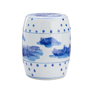 Chelsea House Canton Hand‑Painted Blue & White Garden Seat — Durable Porcelain-Style Stool, Plant Stand, Patio Accent (15.5"H) 385108