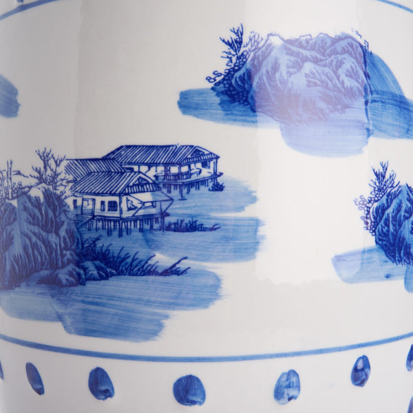 Chelsea House Canton Hand‑Painted Blue & White Garden Seat — Durable Porcelain-Style Stool, Plant Stand, Patio Accent (15.5"H) 385108