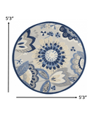 Homeroots 5' Round Blue And Gray Round Floral Indoor Outdoor Area Rug  Polypropylene 385108