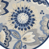 Homeroots 5' Round Blue And Gray Round Floral Indoor Outdoor Area Rug  Polypropylene 385108