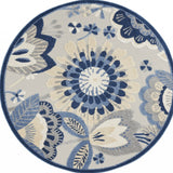 Homeroots 5' Round Blue And Gray Round Floral Indoor Outdoor Area Rug  Polypropylene 385108