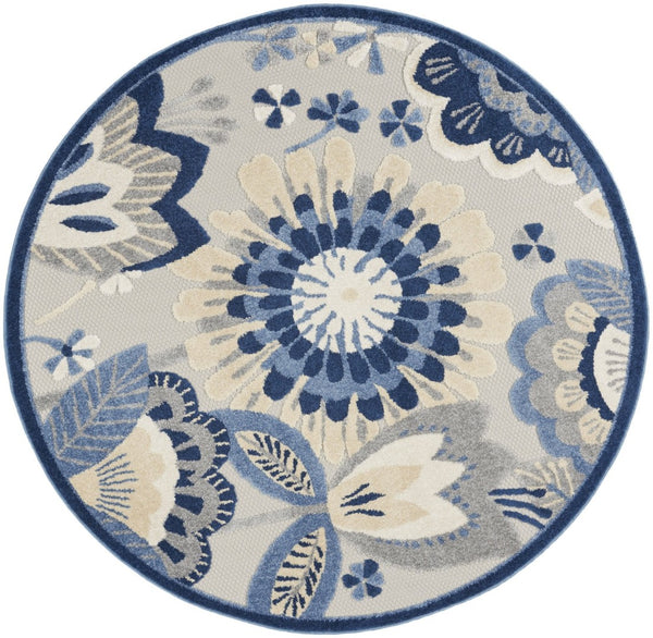 HomeRoots 5' Timeless Blue and Gray Indoor Outdoor Area Rug - Durable, Stylish, Easy Care for Any Space 5? 385108