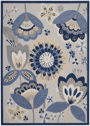 HomeRoots 8' Elegant Ivory and Blue Indoor Outdoor Area Rug with Timeless Floral Design for Any Space 8?x11' 385113