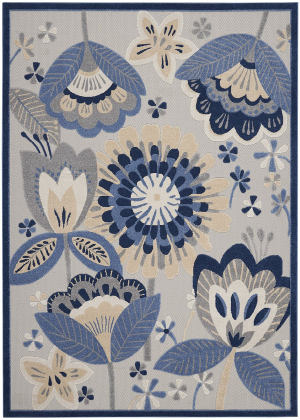 HomeRoots 8' Elegant Ivory and Blue Indoor Outdoor Area Rug with Timeless Floral Design for Any Space 8?x11' 385113