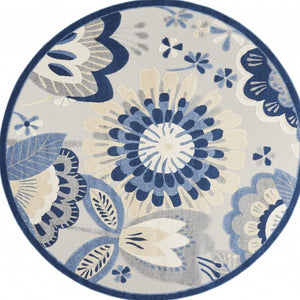 HomeRoots 8' Blue and Gray Round Area Rug - Stylish, Durable Indoor-Outdoor Design for Versatile Spaces 8? 385115