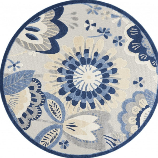 HomeRoots 8' Blue and Gray Round Area Rug - Stylish, Durable Indoor-Outdoor Design for Versatile Spaces 8? 385115