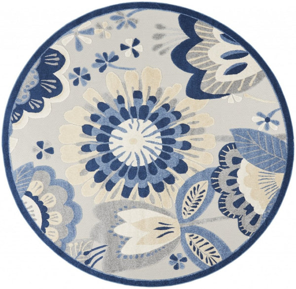 HomeRoots 8' Blue and Gray Round Area Rug - Stylish, Durable Indoor-Outdoor Design for Versatile Spaces 8? 385115
