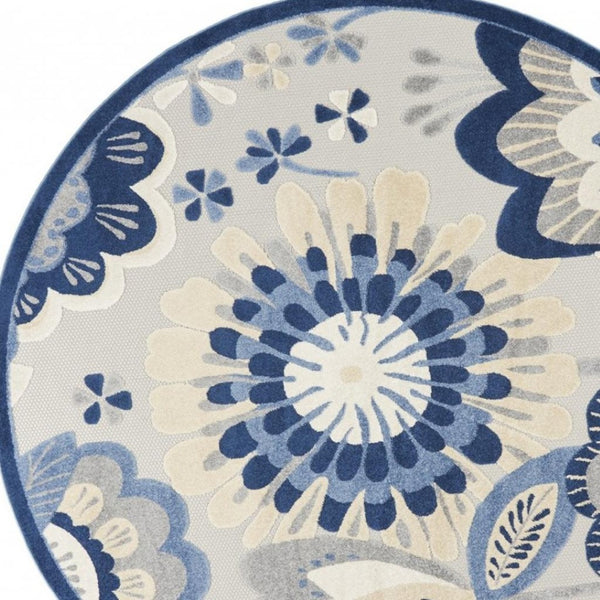HomeRoots 8' Blue and Gray Round Area Rug - Stylish, Durable Indoor-Outdoor Design for Versatile Spaces 8? 385115