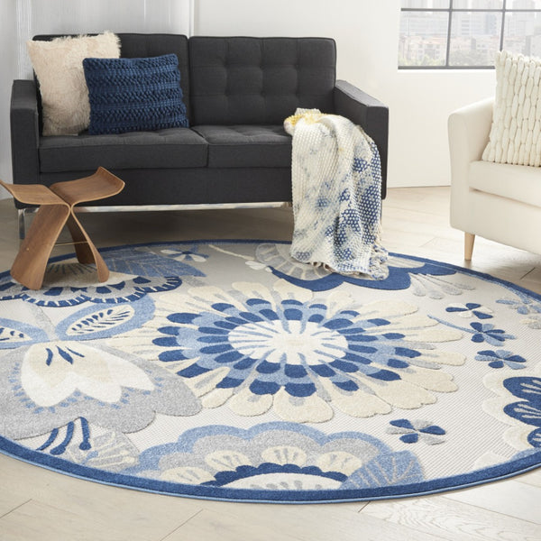 HomeRoots 8' Blue and Gray Round Area Rug - Stylish, Durable Indoor-Outdoor Design for Versatile Spaces 8? 385115