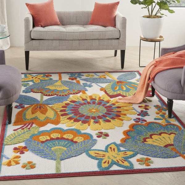 HomeRoots 5' Blue and Gray Floral Indoor Outdoor Area Rug - Timeless Elegance for Any Space, Easy Care 5?x8' 385121
