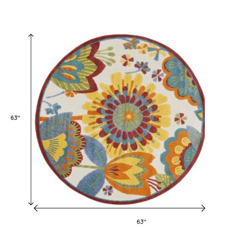 Homeroots 4' Vibrant Yellow And Ivory Indoor Outdoor Area Rug - Perfect For Patio, Kitchen, And More! 5? Polypropylene 385123