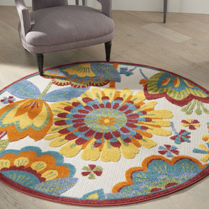 HomeRoots 5' Blue and Gray Floral Indoor Outdoor Area Rug - Timeless Elegance for Any Space, Easy Care 5? 385123
