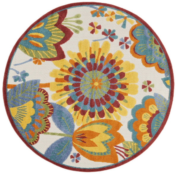 HomeRoots 5' Blue and Gray Floral Indoor Outdoor Area Rug - Timeless Elegance for Any Space, Easy Care 5? 385123