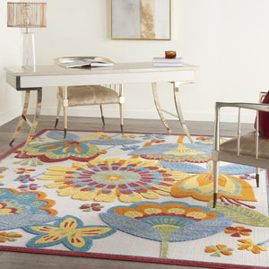 HomeRoots 7' Blue and Gray Indoor Outdoor Area Rug with Floral Motif - Durable, Easy to Clean, Versatile Design 7?x10' 385127