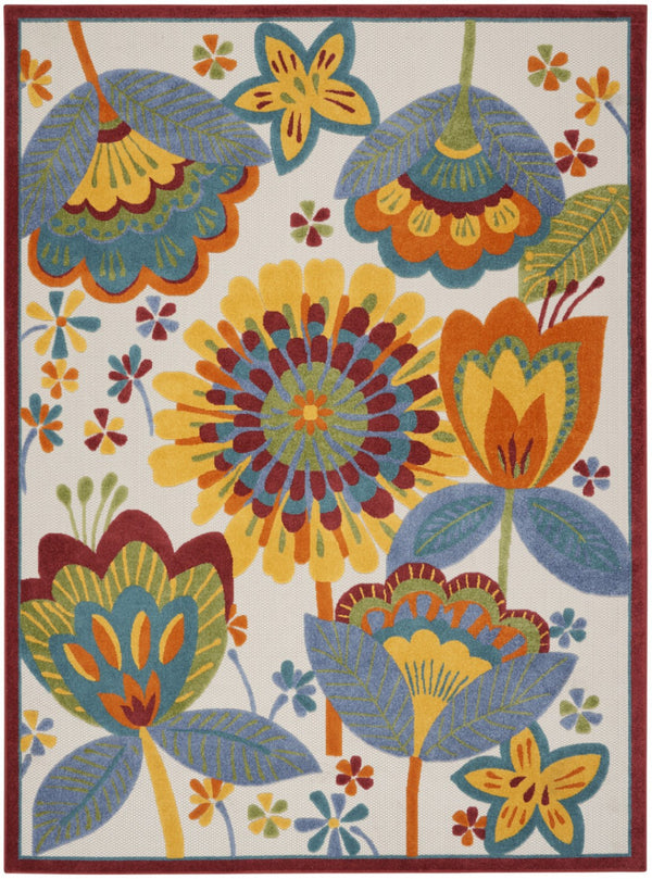 HomeRoots 8' Elegant Ivory and Blue Indoor Outdoor Area Rug with Timeless Floral Design for Any Space 8?x11' 385129