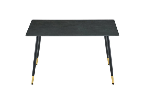 English Elm Modern Sintered Stone Rectangular Dining Table with Gold Tipped Steel Legs for Any Room Dark Gray W3493P436746