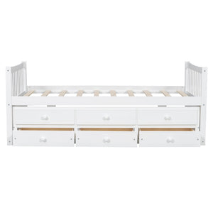 English Elm Daybed Twin Frame with Pull Out Trundle and Three Storage Drawers for Kids Rooms White LP100241AAK