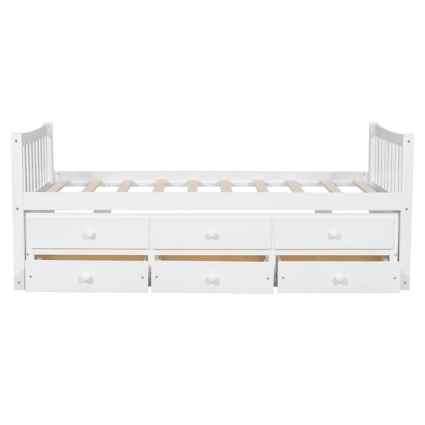 English Elm Daybed Twin Frame with Pull Out Trundle and Three Storage Drawers for Kids Rooms White LP100241AAK