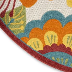 HomeRoots 5' Elegant Ivory and Blue Round Indoor-Outdoor Area Rug with Timeless Floral Design and Durability 8? 385131