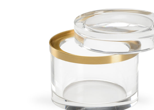 Chelsea House Crystal Round Jewel Box By Claire Bell With Clear Crystal & Polished Brass Band — Elegant 5" Keepsake Holder 385135
