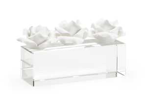 Chelsea House Rose Handcrafted Ceramic Roses On Clear Crystal Base By Claire Bell — Matte White Sculptural Accent, Timeless Decor (9" W X 5.5" H) 385137