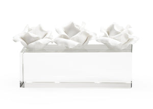 Chelsea House Rose Handcrafted Ceramic Roses On Clear Crystal Base By Claire Bell — Matte White Sculptural Accent, Timeless Decor (9" W X 5.5" H) 385137