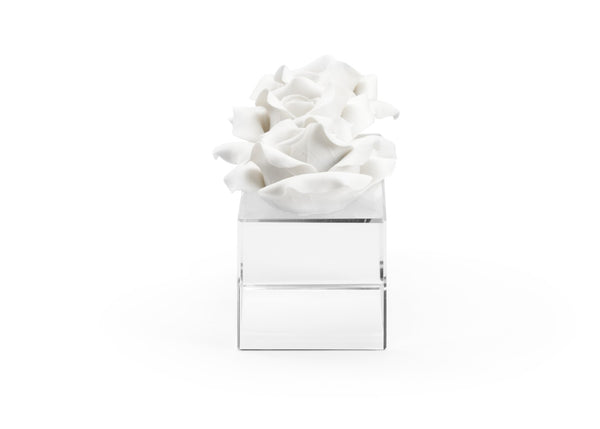 Chelsea House Rose Handcrafted Ceramic Roses On Clear Crystal Base By Claire Bell — Matte White Sculptural Accent, Timeless Decor (9" W X 5.5" H) 385137