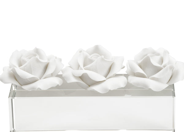 Chelsea House Rose Handcrafted Ceramic Roses On Clear Crystal Base By Claire Bell — Matte White Sculptural Accent, Timeless Decor (9" W X 5.5" H) 385137