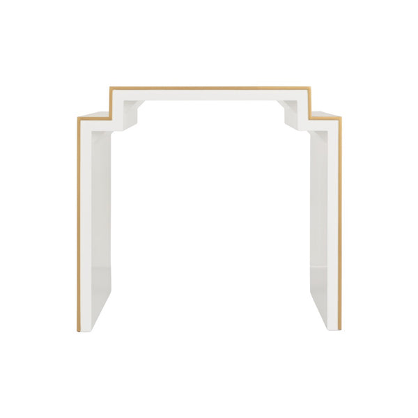 Chelsea House Chatsworth Side Table By Elizabeth Wicker — White Lacquer End Table With Gold Trim, Durable 27" H Surface 385148