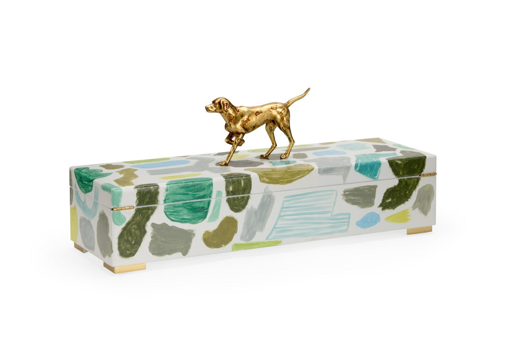 Chelsea House Pointer Handcrafted Hinged Wood Box With Vibrant Blues, Greens & Antique Gold Dog Accent For DéCor Organizing 385160