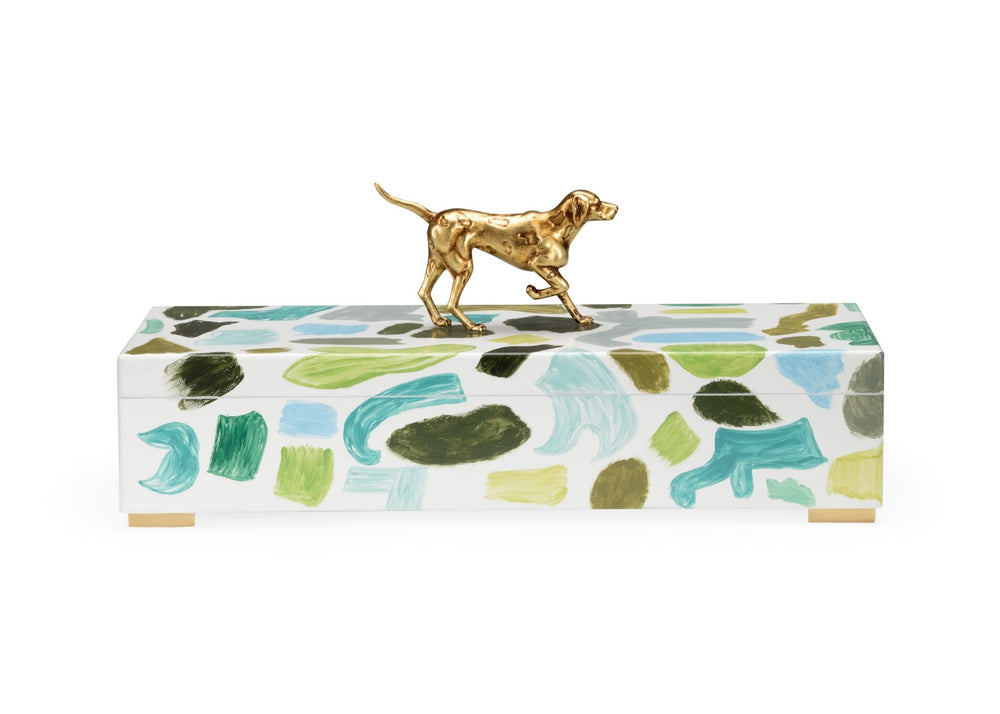 Chelsea House Pointer Handcrafted Hinged Wood Box With Vibrant Blues, Greens & Antique Gold Dog Accent For DéCor Organizing 385160