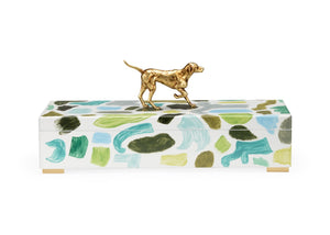 Chelsea House Pointer Handcrafted Hinged Wood Box With Vibrant Blues, Greens & Antique Gold Dog Accent For DéCor Organizing 385160