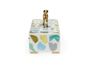 Chelsea House Pointer Handcrafted Hinged Wood Box With Vibrant Blues, Greens & Antique Gold Dog Accent For DéCor Organizing 385160