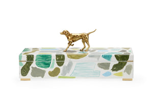 Chelsea House Pointer Handcrafted Hinged Wood Box With Vibrant Blues, Greens & Antique Gold Dog Accent For DéCor Organizing 385160