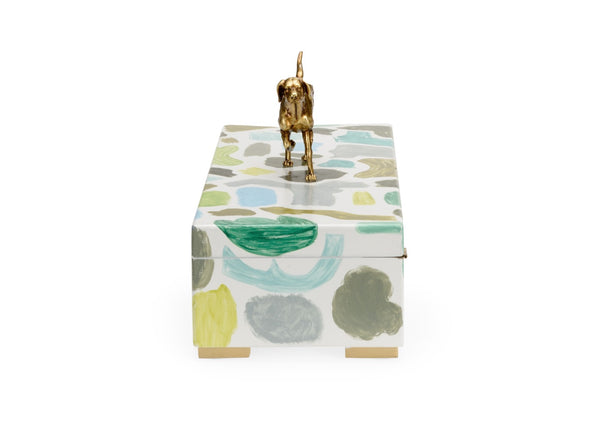 Chelsea House Pointer Handcrafted Hinged Wood Box With Vibrant Blues, Greens & Antique Gold Dog Accent For DéCor Organizing 385160