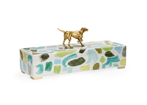 Chelsea House Pointer Handcrafted Hinged Wood Box With Vibrant Blues, Greens & Antique Gold Dog Accent For DéCor Organizing 385160